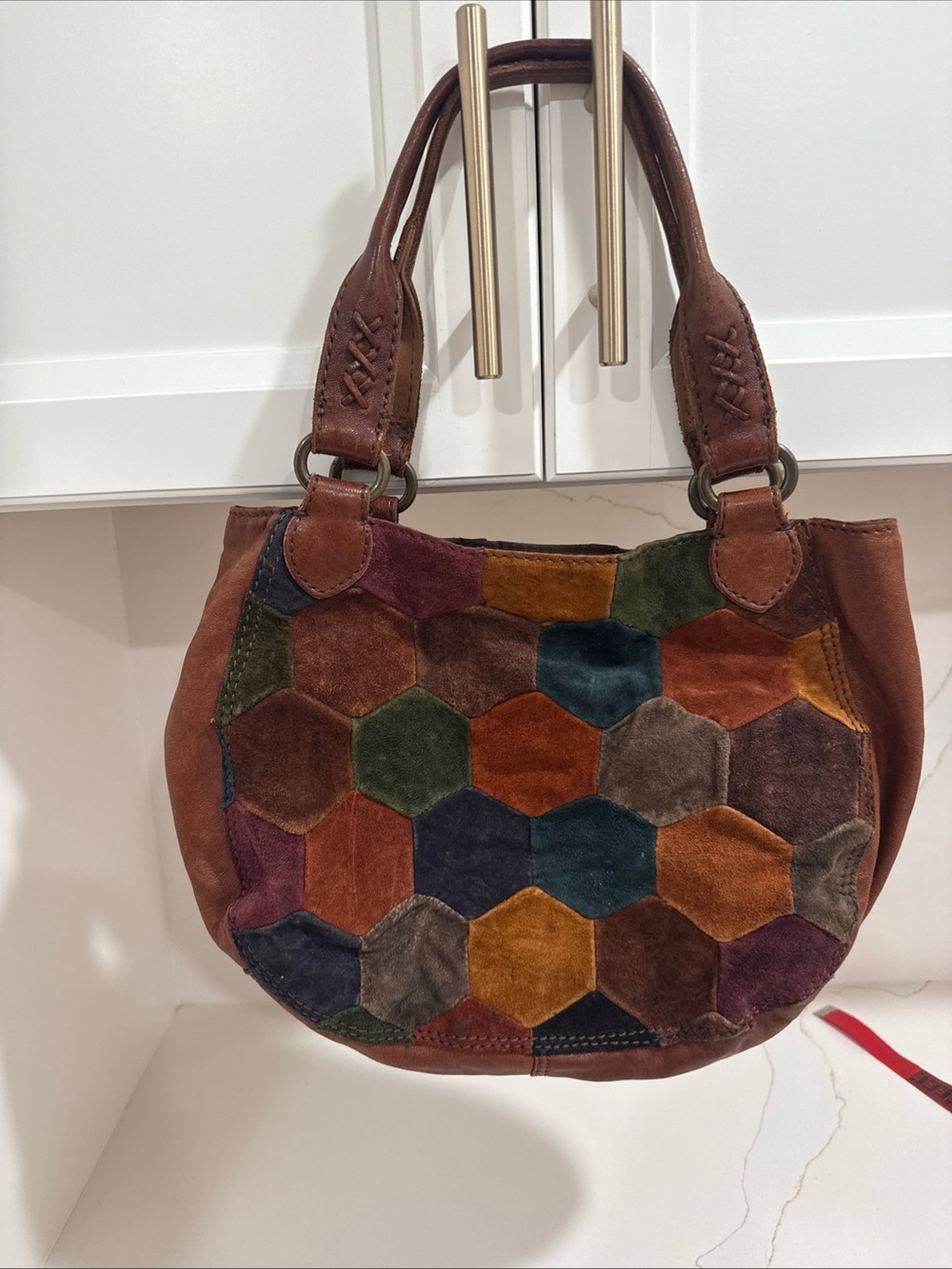 Lucky Brand Multicolor Hex Patchwork Suede Shoulder Bag - Brown